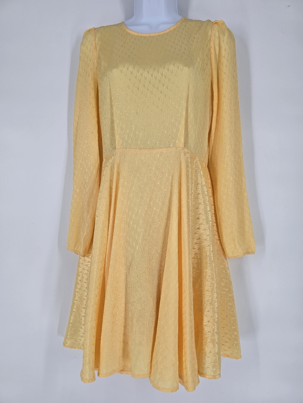 Maje Yellow Jacquard Long Sleeve Skater Dress Size 38 US Medium